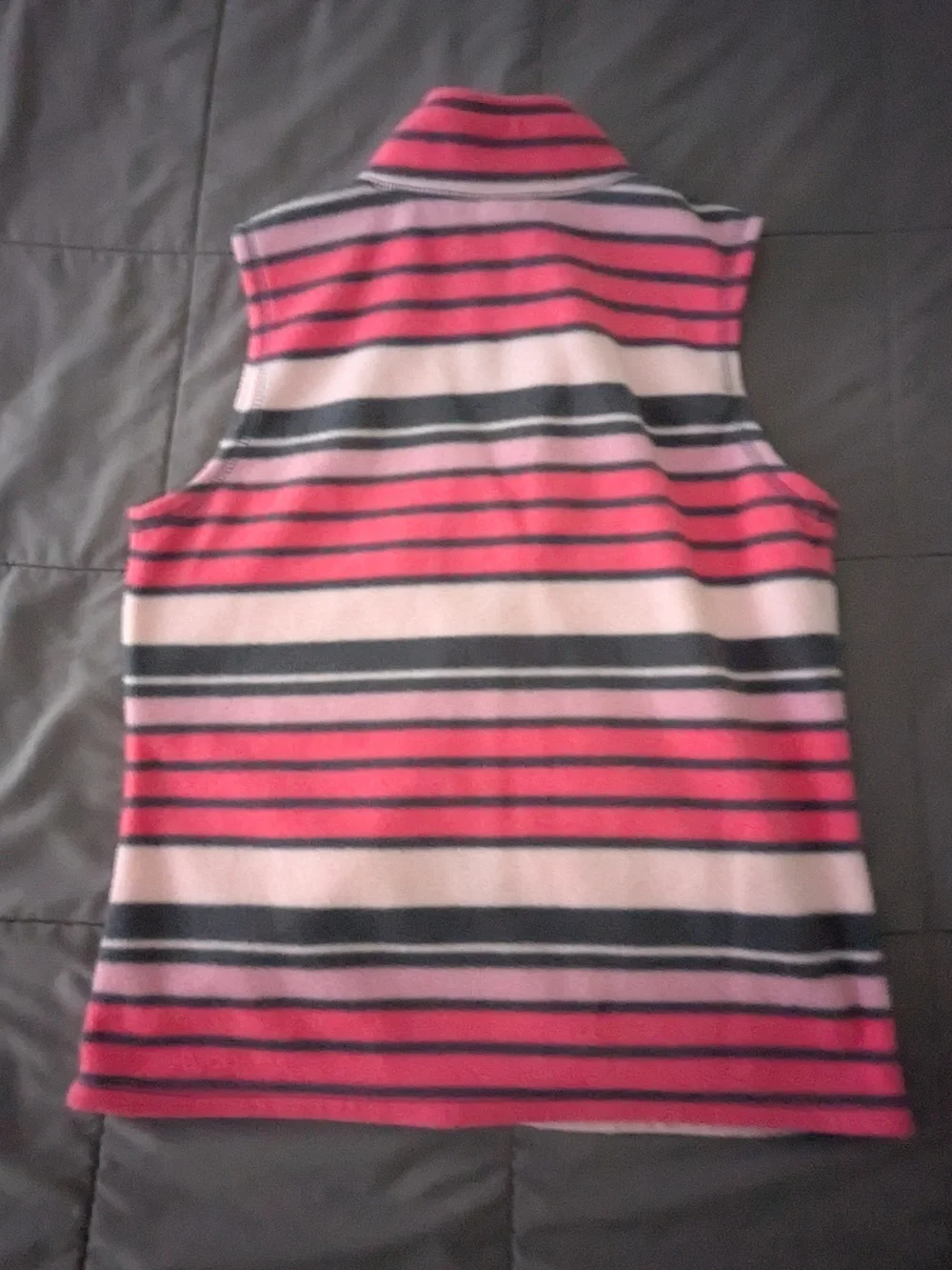 Old Navy Pink and Black Striped Zip-Up Fleece Vest